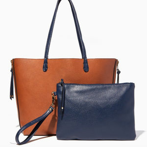 Reversible Tote Bag Brown & Teal Charming Charlie